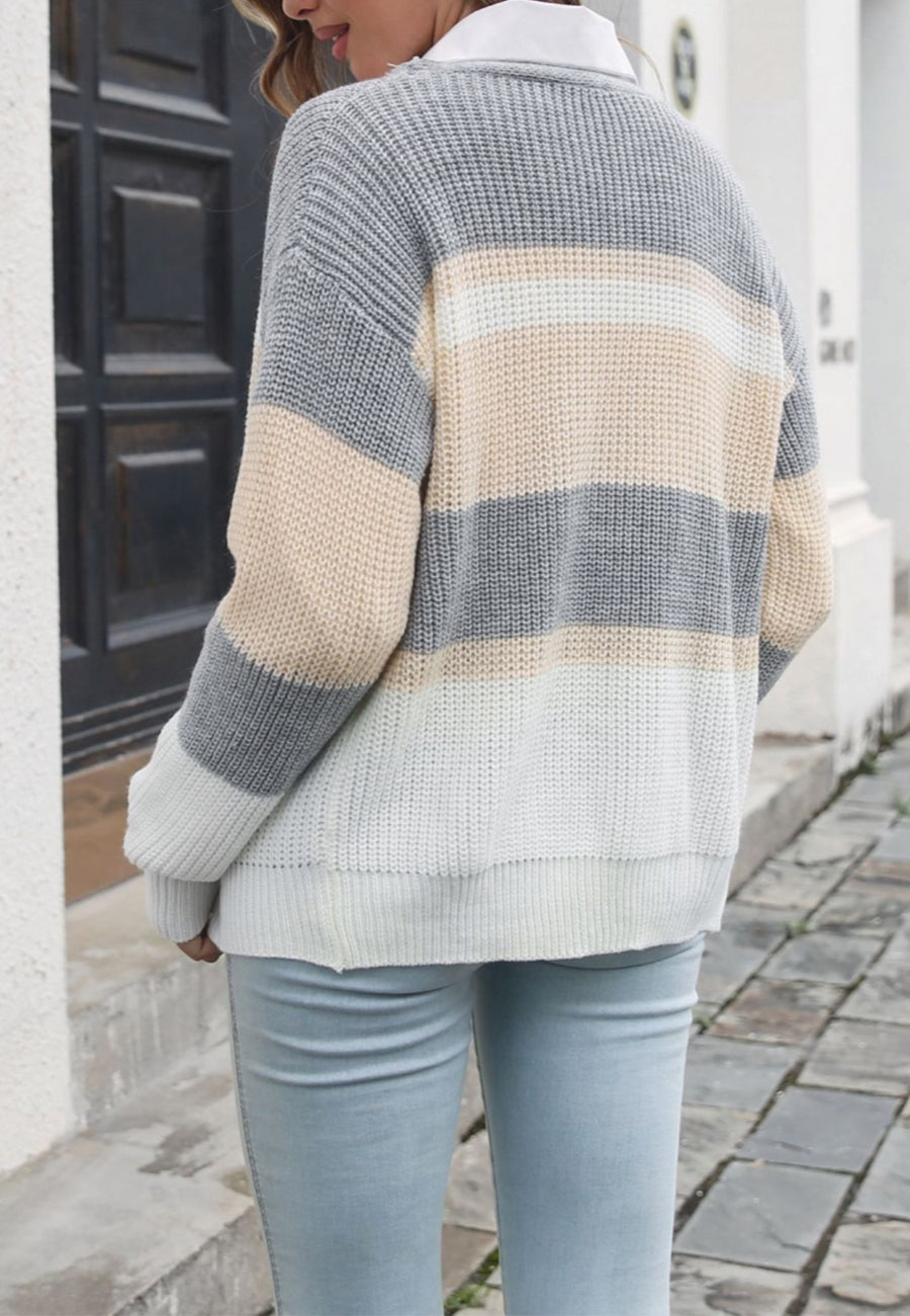 Color Block Striped Fall Cardigan