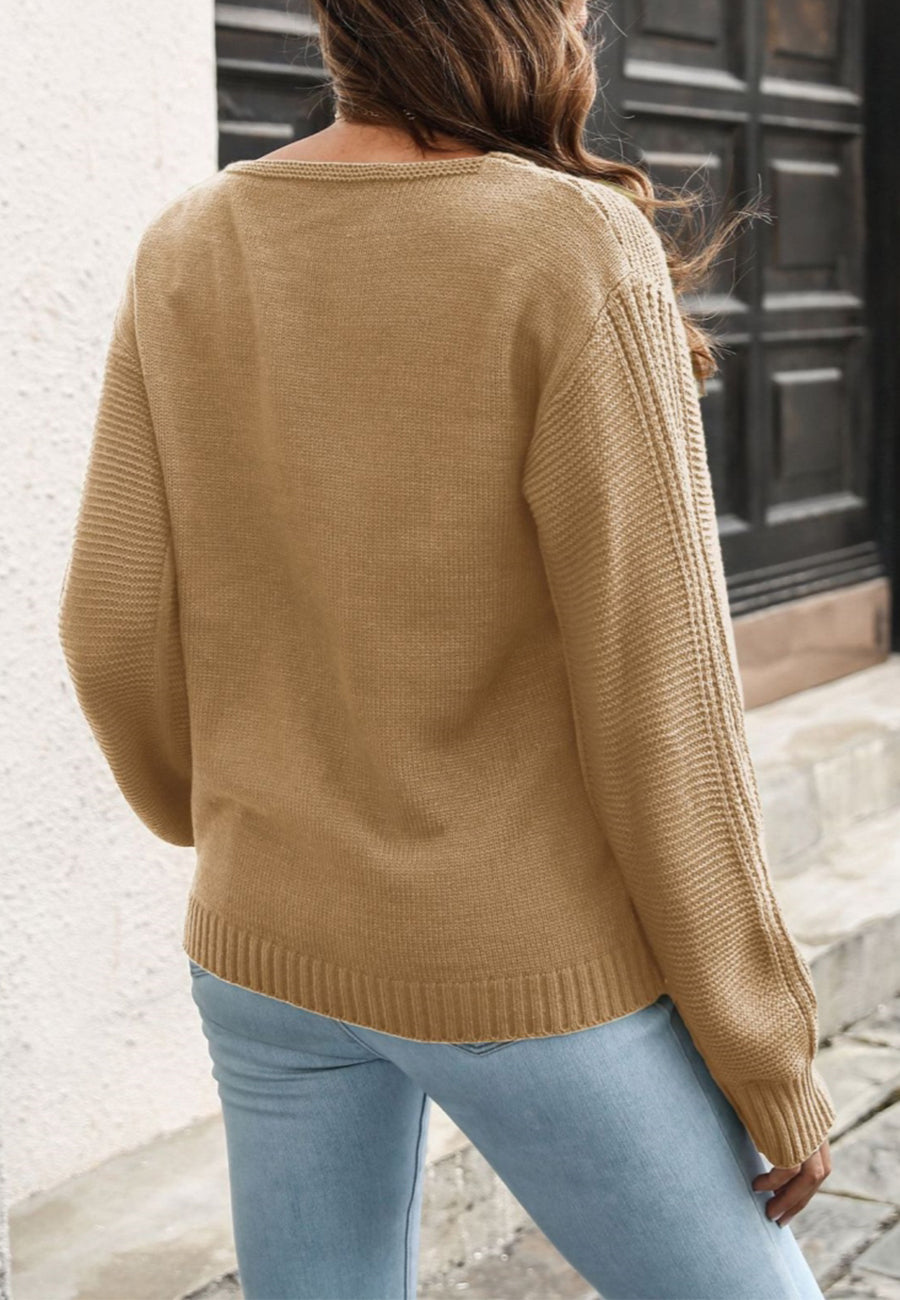 Low V Neck Knit Sweater