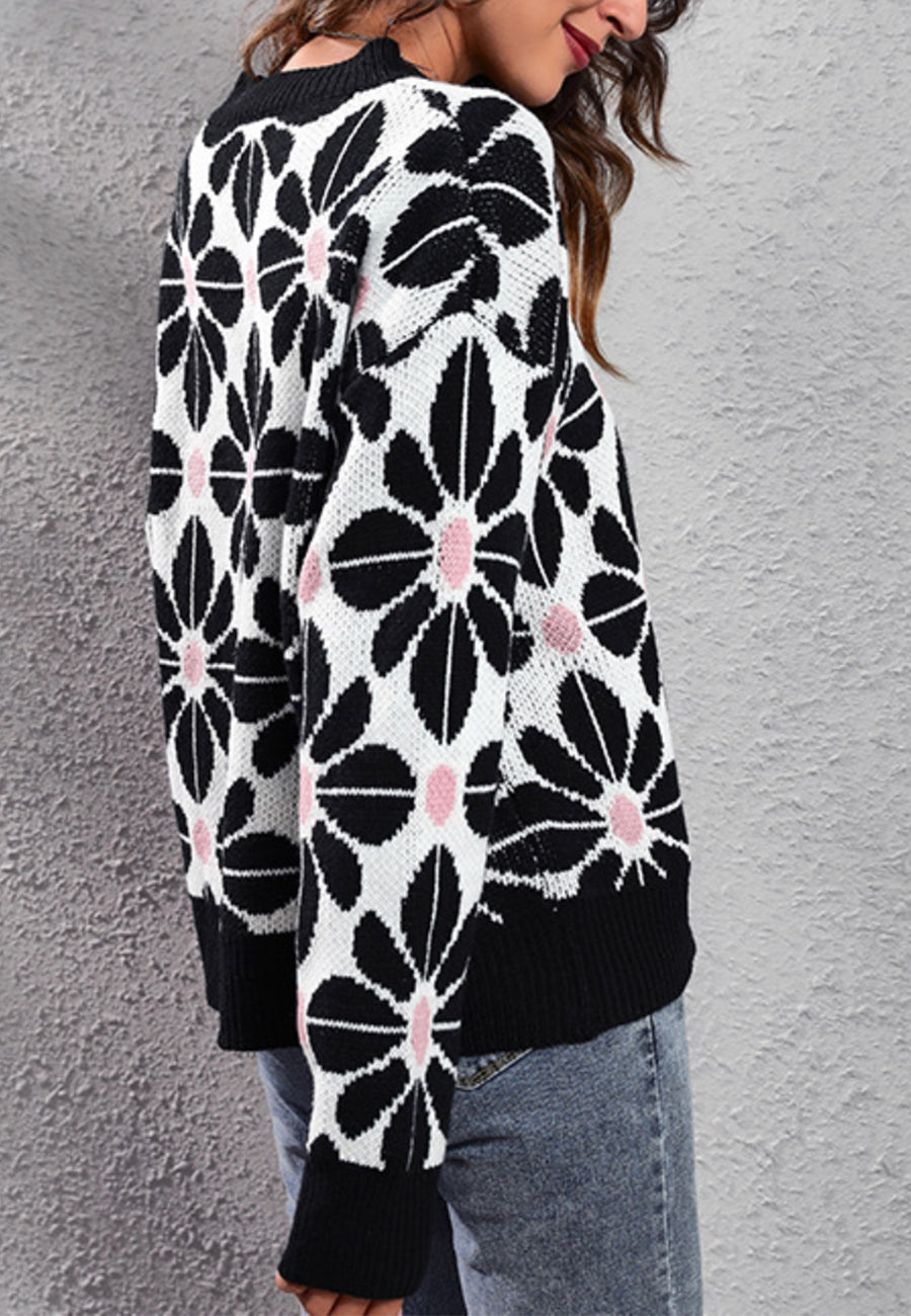 Geometric Floral Print Sweater