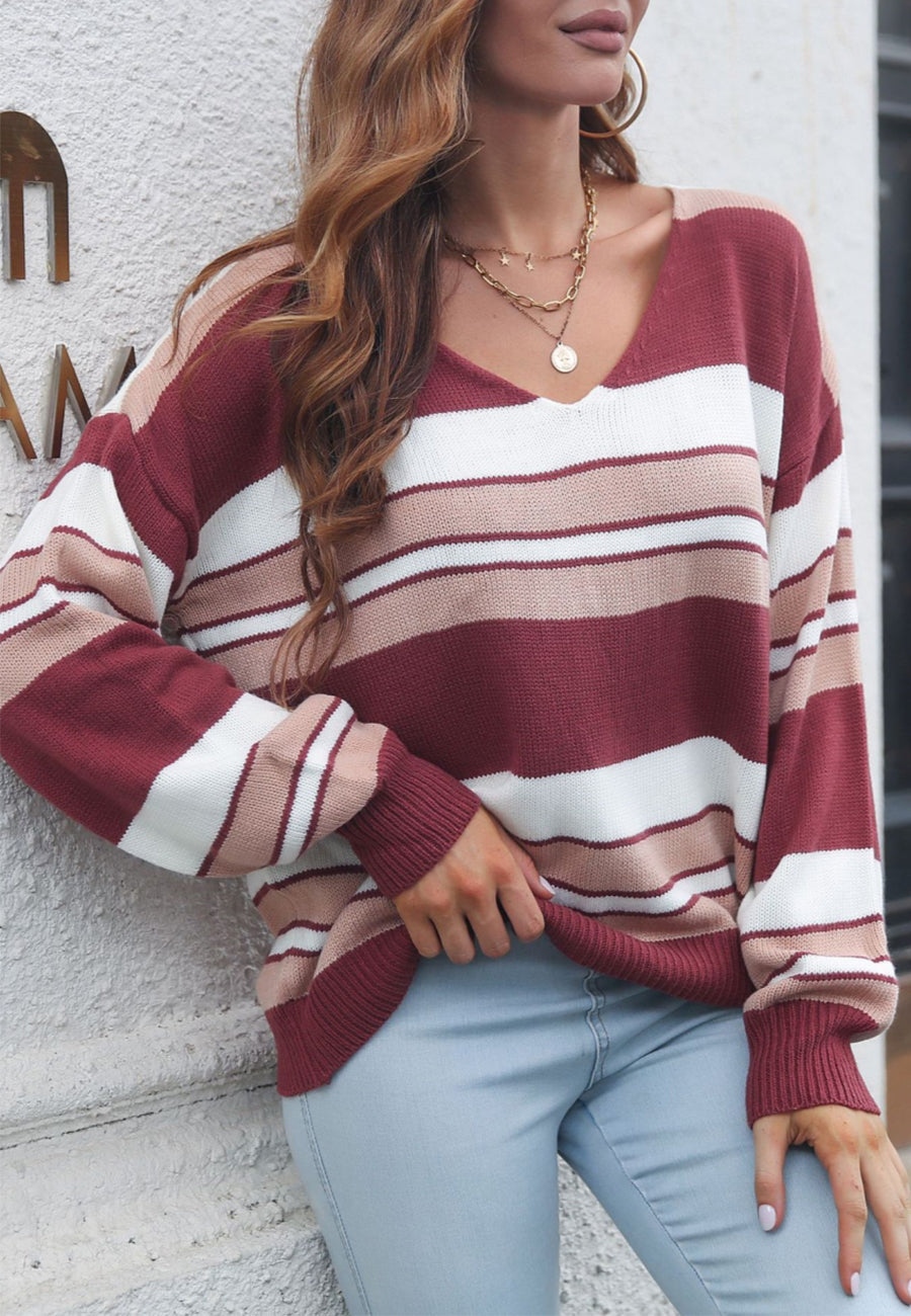 Multi Striped Drop Shoulder Sweater