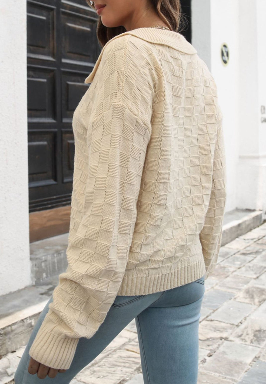 Checkered Textured Knit Sweater