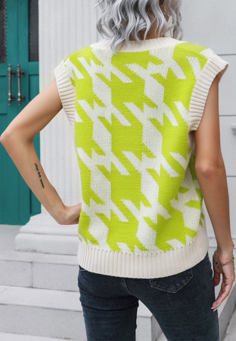 Houndstooth Knit Sweater Vest