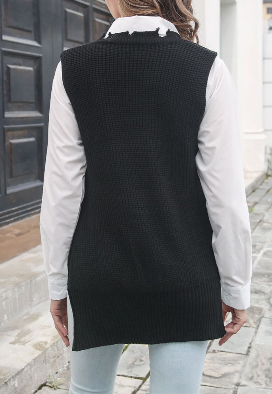 Distressed V Neck Sweater Vest