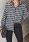 Checkered Print Shirred Cuff Blouse