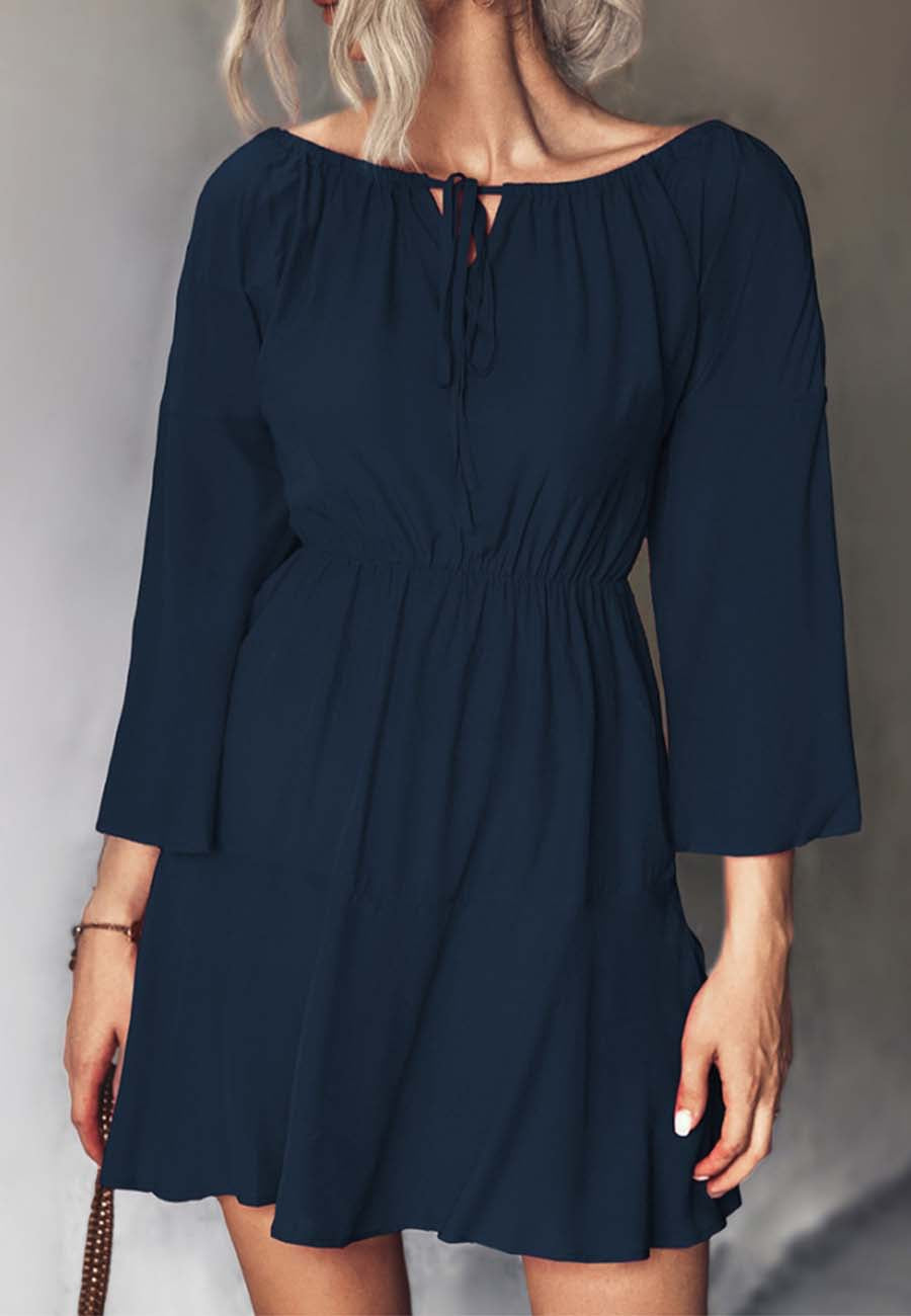 Ruched Tie Neck Dress