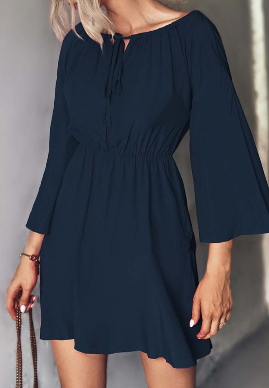 Ruched Tie Neck Dress