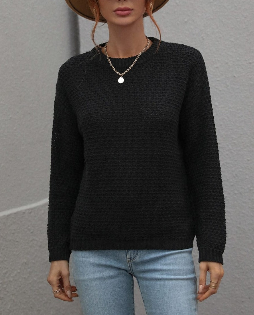 Solid Textured Knit Fall Sweater