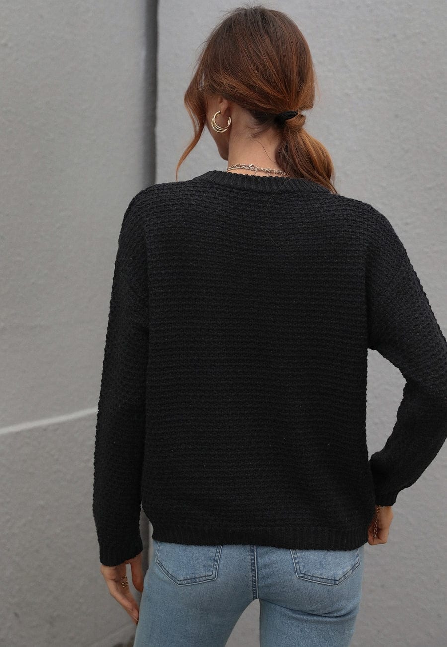 Solid Textured Knit Fall Sweater