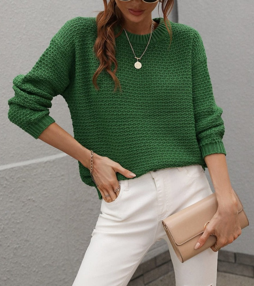 Solid Textured Knit Fall Sweater