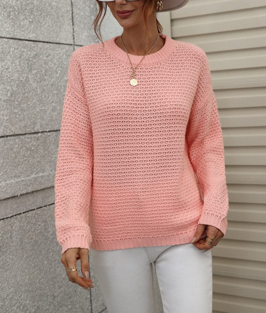 Solid Textured Knit Fall Sweater