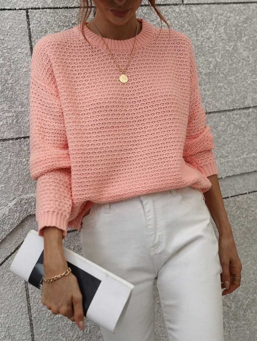 Solid Textured Knit Fall Sweater