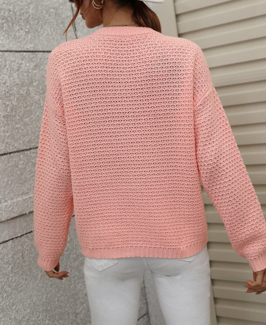 Solid Textured Knit Fall Sweater