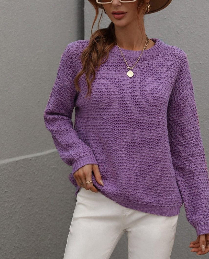 Solid Textured Knit Fall Sweater