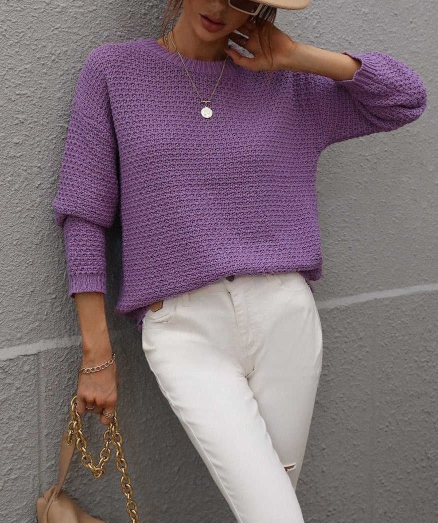 Solid Textured Knit Fall Sweater