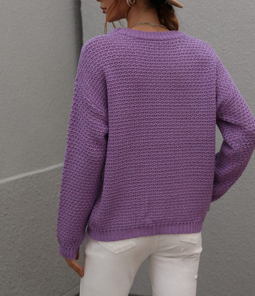 Solid Textured Knit Fall Sweater