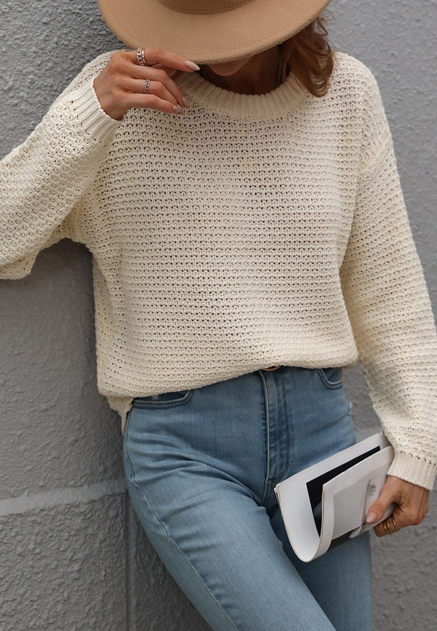 Solid Textured Knit Fall Sweater