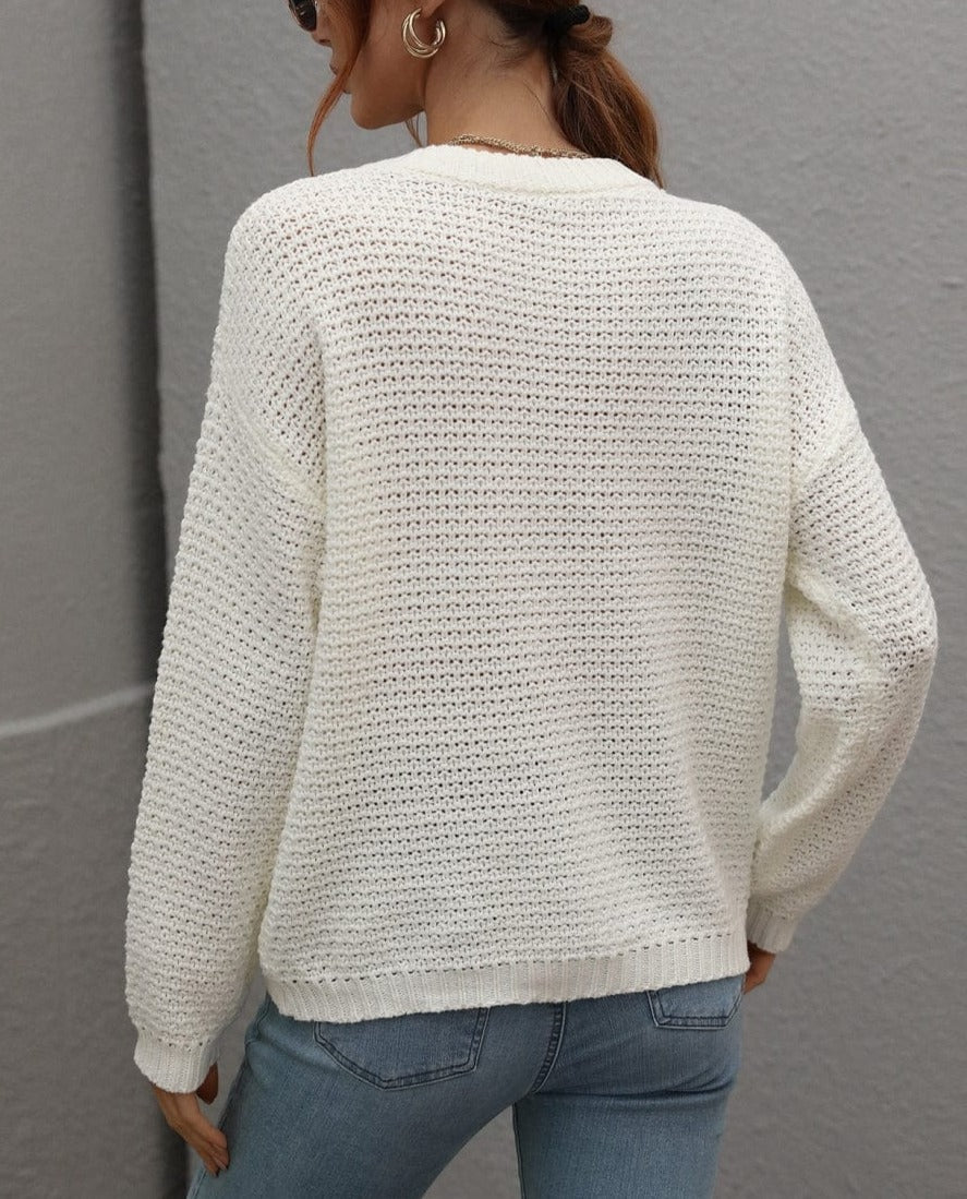 Solid Textured Knit Fall Sweater