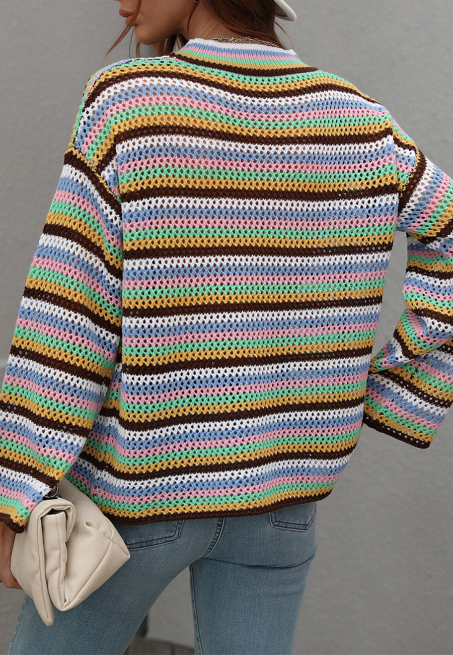 Colorful Striped Crochet Knit Sweater