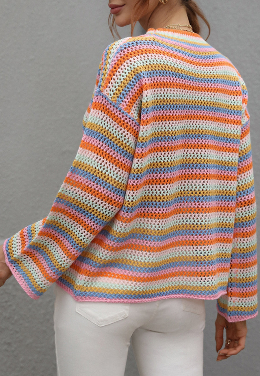 Colorful Striped Crochet Knit Sweater