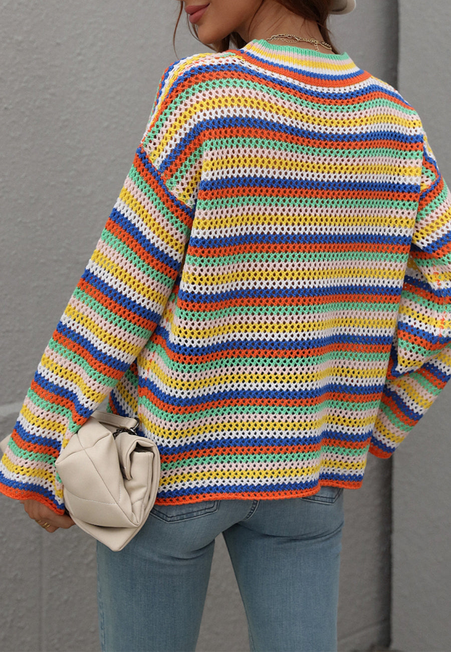 Colorful Striped Crochet Knit Sweater