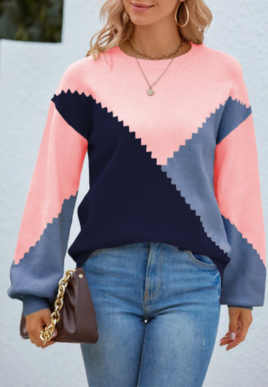 Color Block Geometric Design Sweater