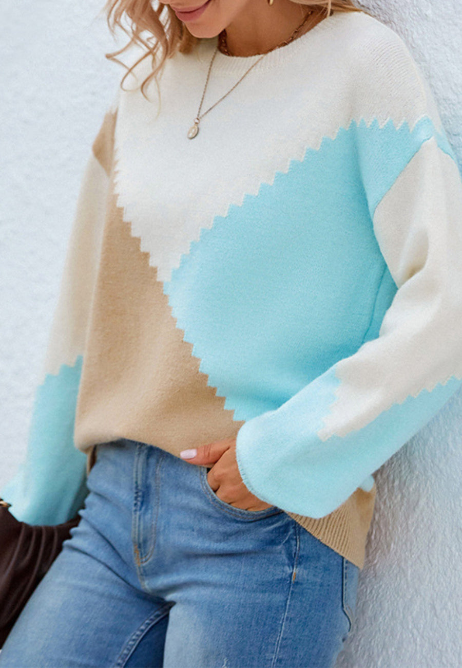 Color Block Geometric Design Sweater