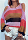 Multicolor Striped Cold Shoulder Sweater