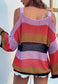 Multicolor Striped Cold Shoulder Sweater