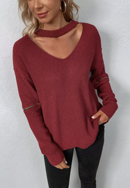 Functional Zipper Sleeve Sweater