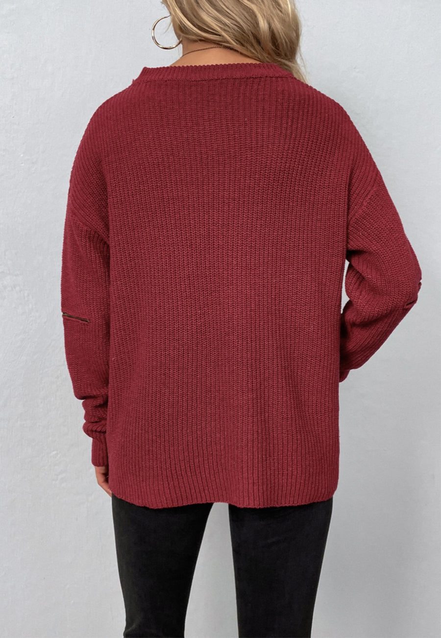 Functional Zipper Sleeve Sweater