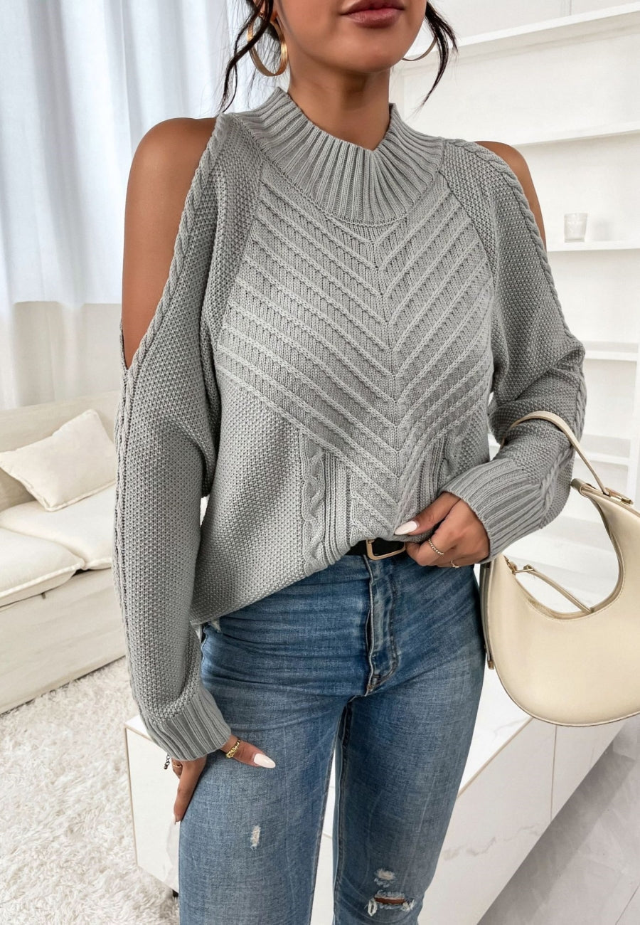 Chevron Knit Shoulder Cutout Sweater