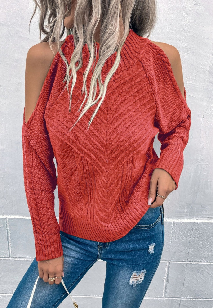 Chevron Knit Shoulder Cutout Sweater