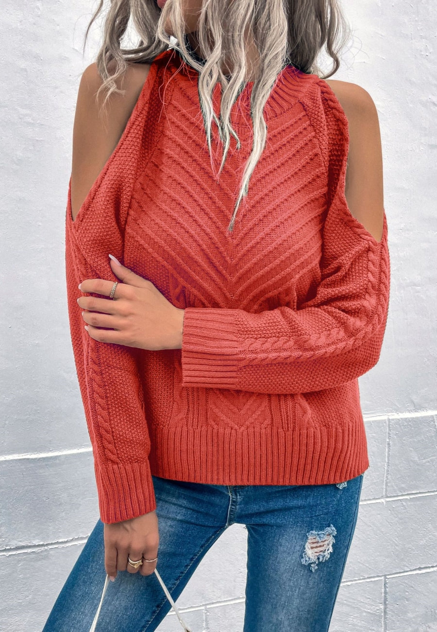 Chevron Knit Shoulder Cutout Sweater