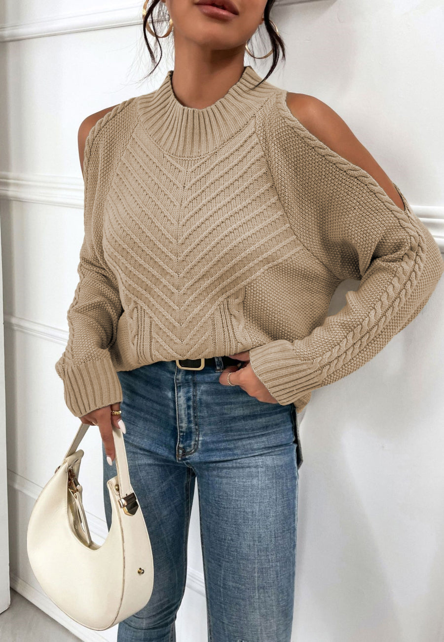 Chevron Knit Shoulder Cutout Sweater