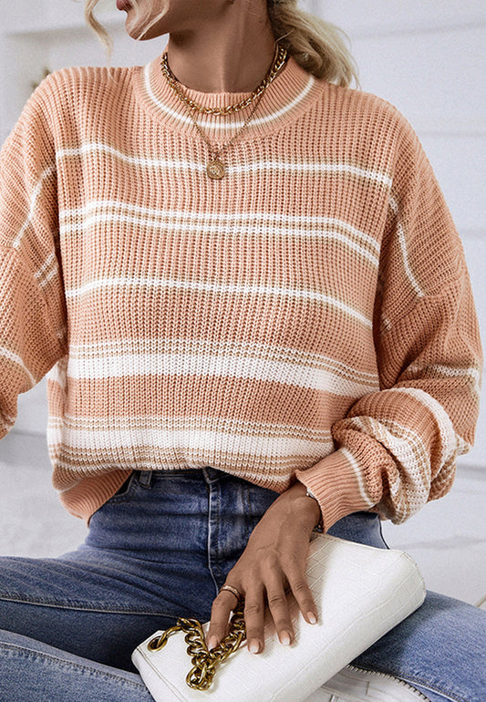 Crew Neck Basic Striped Sweater