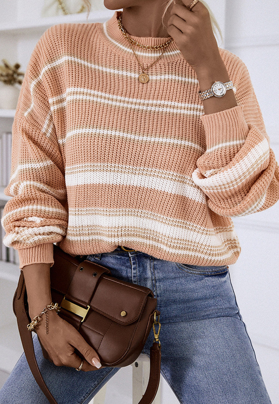 Crew Neck Basic Striped Sweater