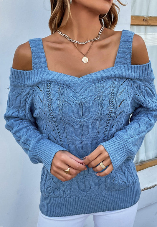 Cable Knit Off Shoulder Sweater