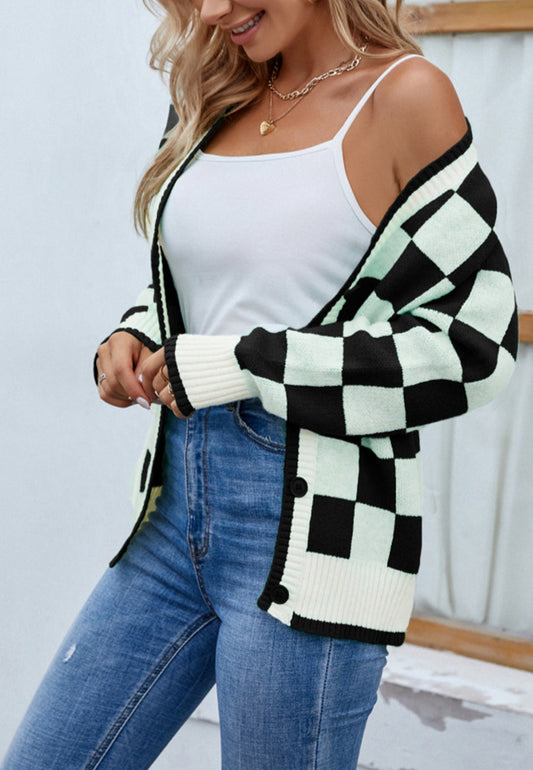 Two Tone Checkered Cardigan