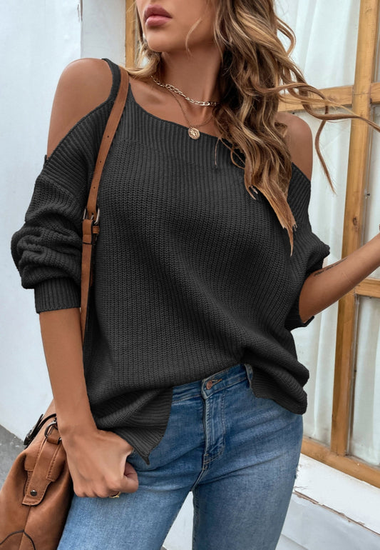 Cold Shoulder Side Slit Sweater