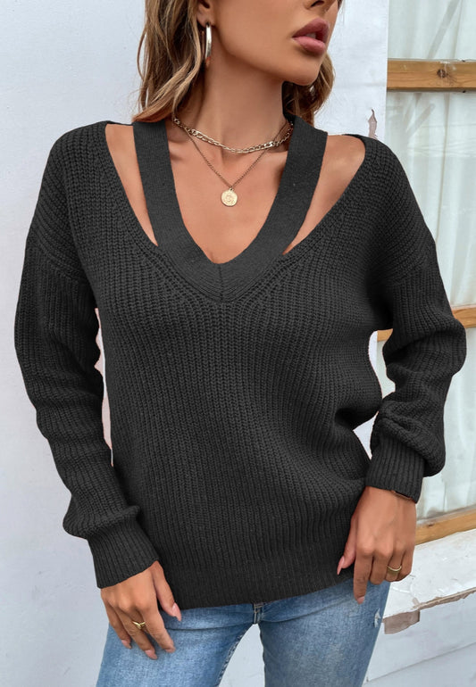 Cutout U-Neck Knit Sweater