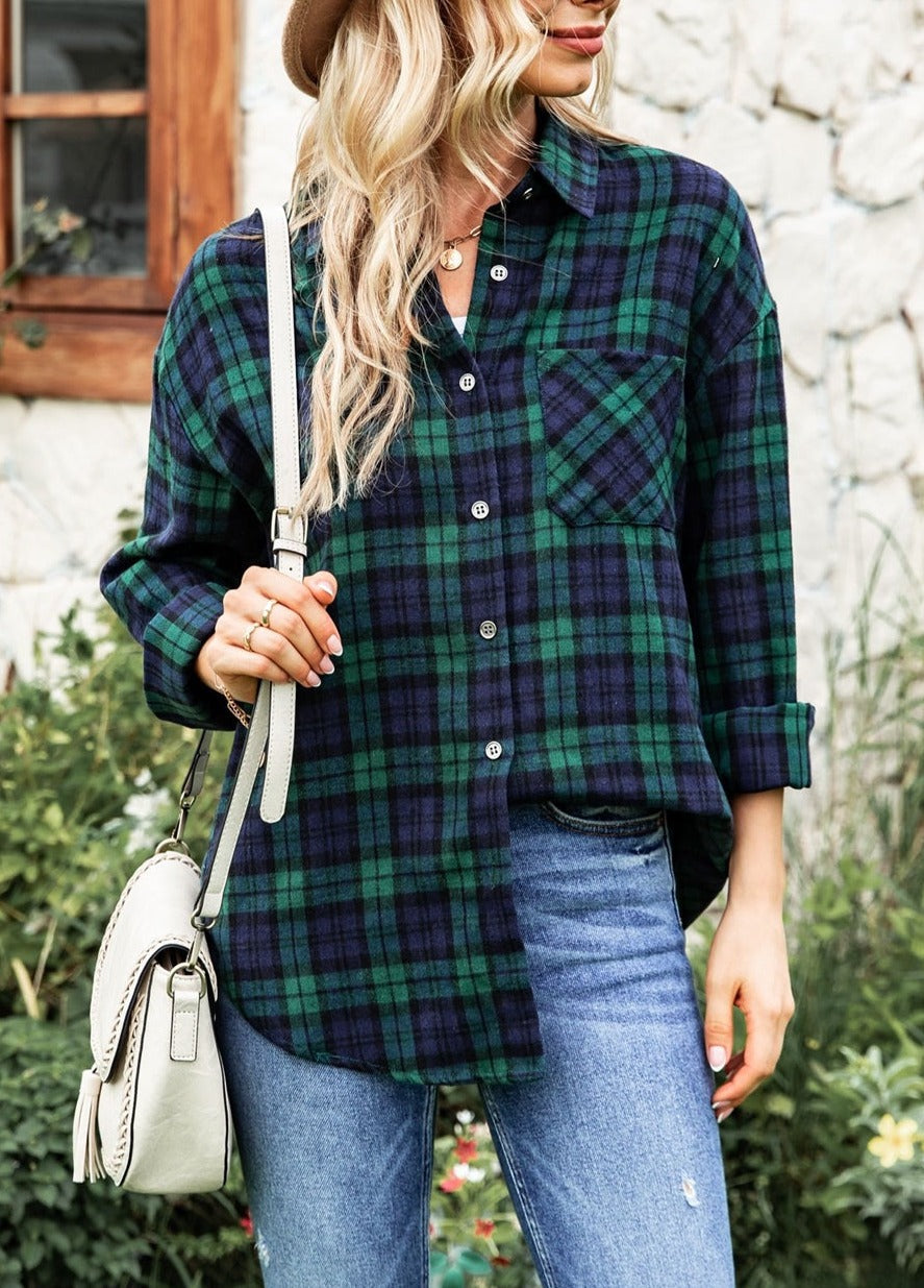 Button Down Checkered Flannel Shirt