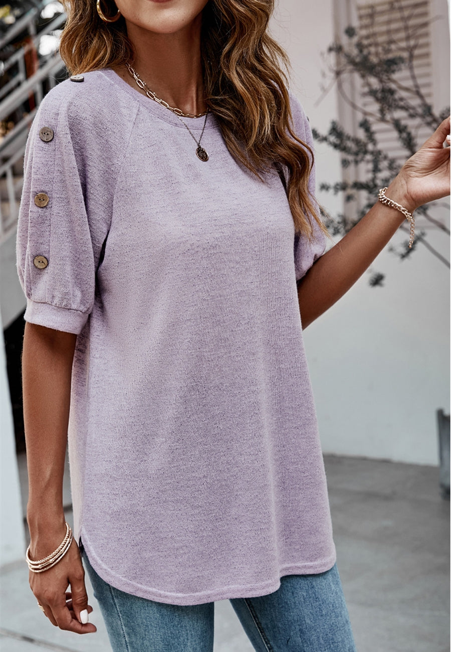 Contrast Button Sleeve Casual Top