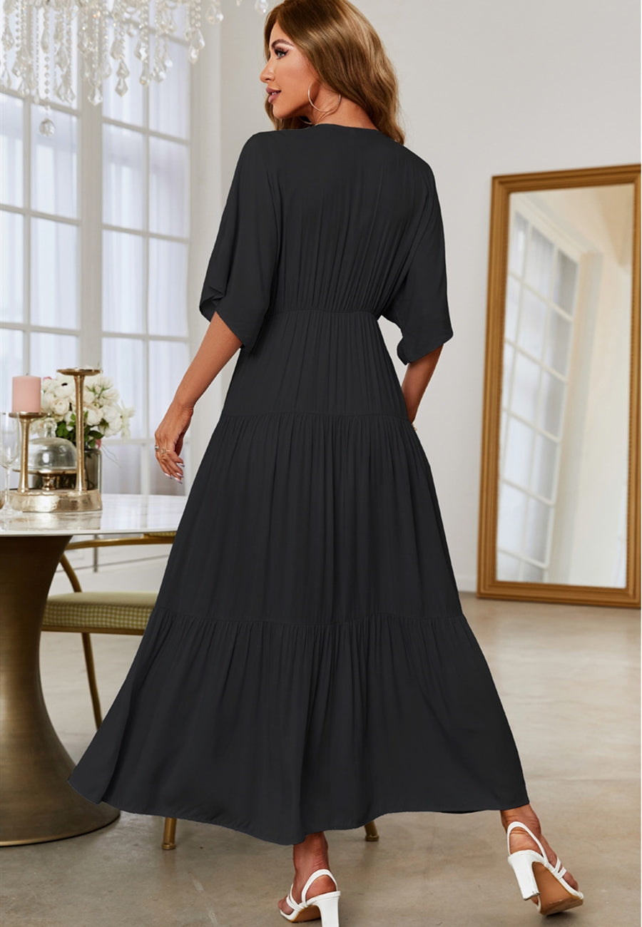 Plunge Neck Tiered Maxi Dress