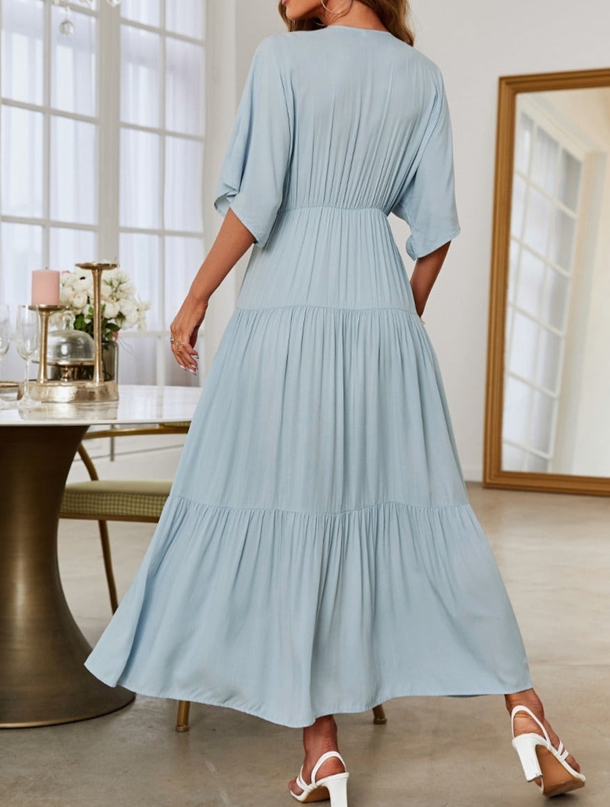 Plunge Neck Tiered Maxi Dress