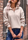 Cable Knit Sleeve Zip-Up Sweatshirt