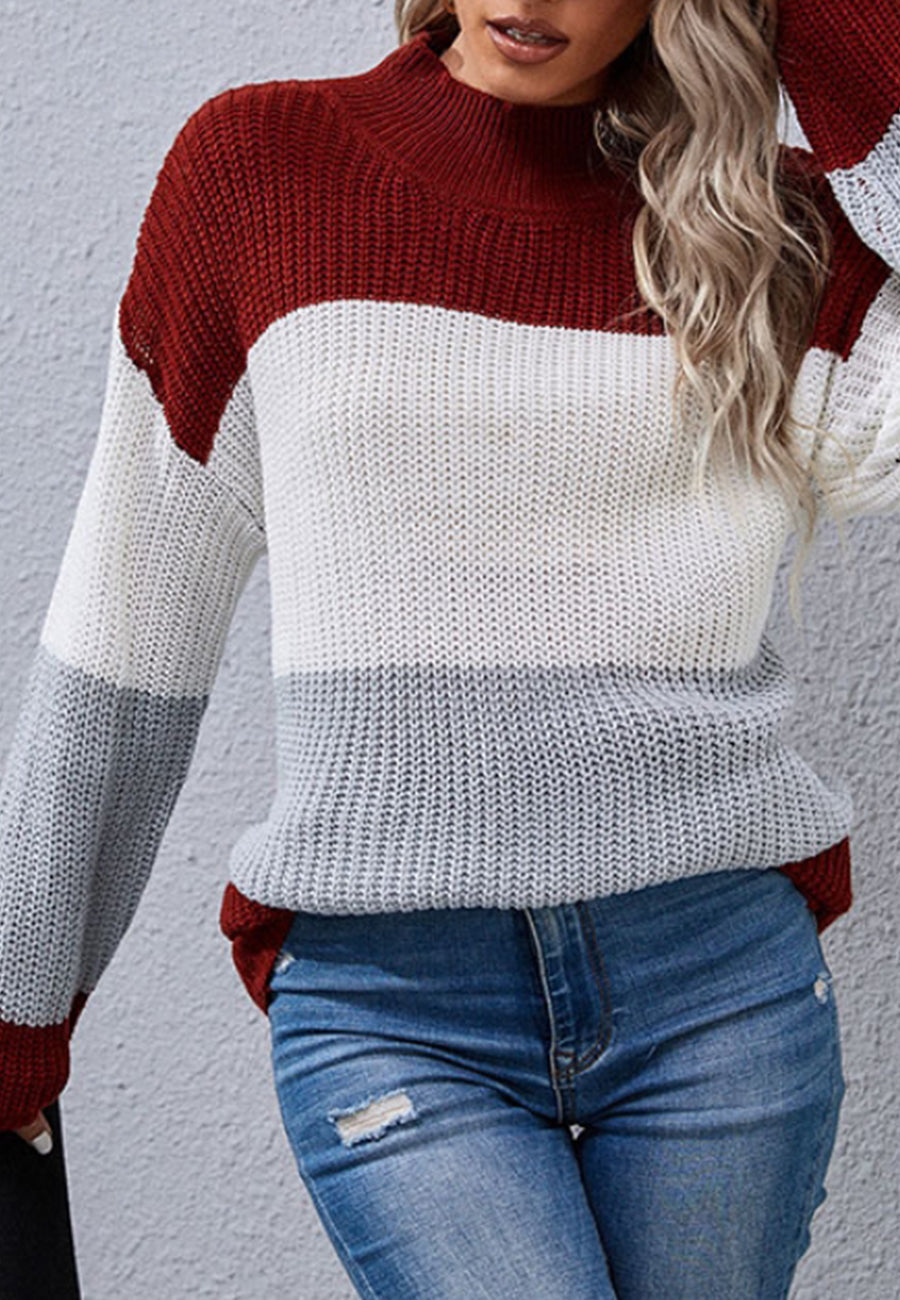 Turtleneck Color Block Chunky Sweater