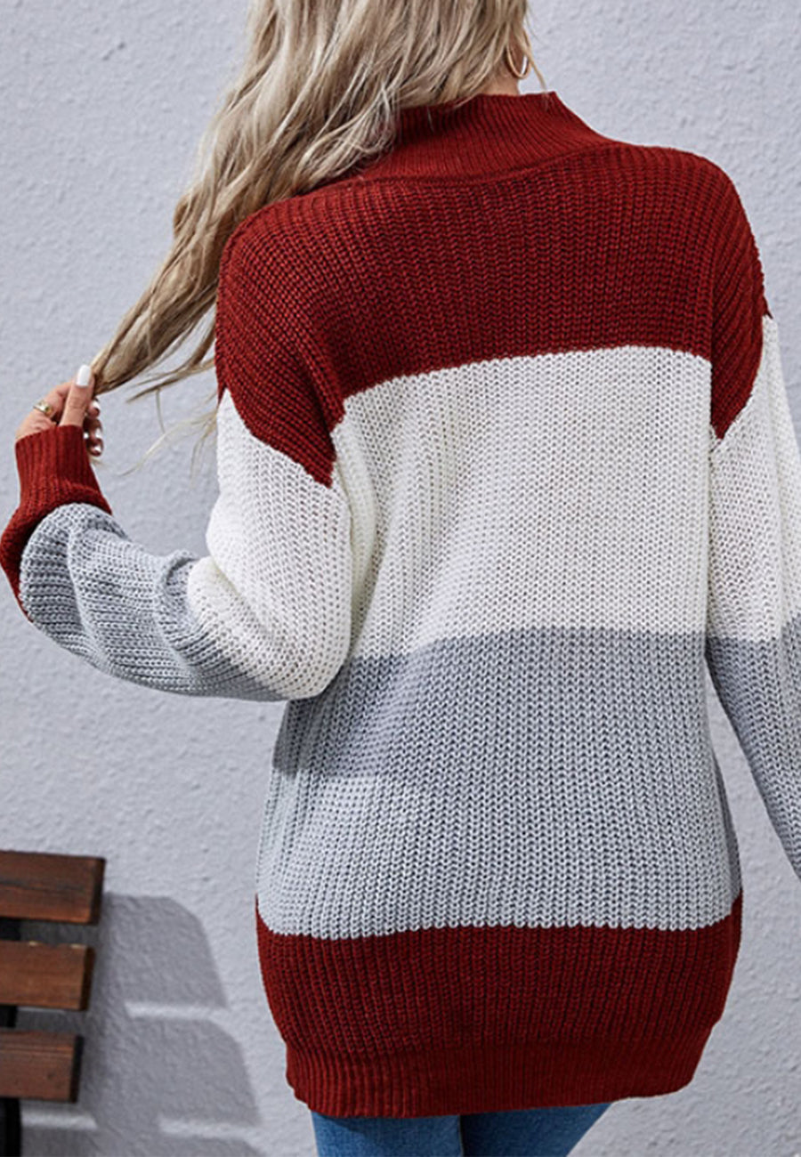 Turtleneck Color Block Chunky Sweater