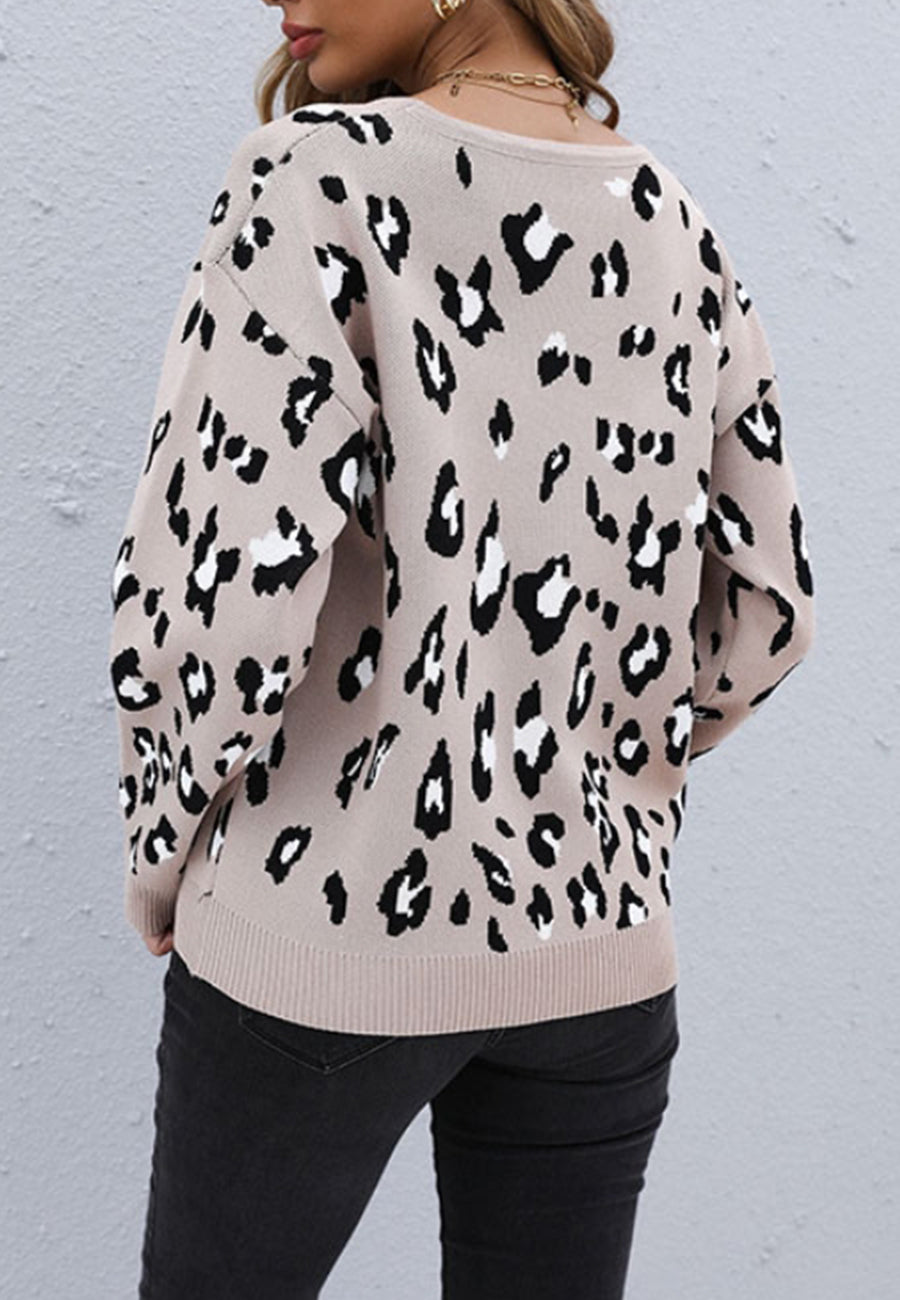Leopard Drop Shoulder Classic Sweater