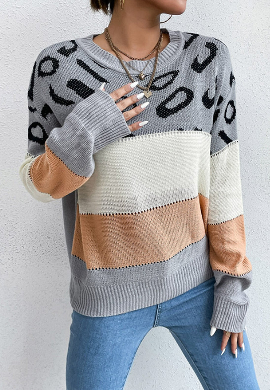 Leopard Detail Color Block Sweater