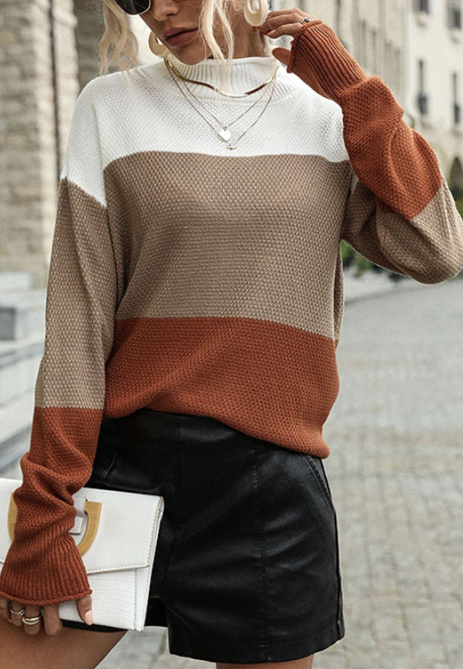 Textured Color Block Fall Sweater